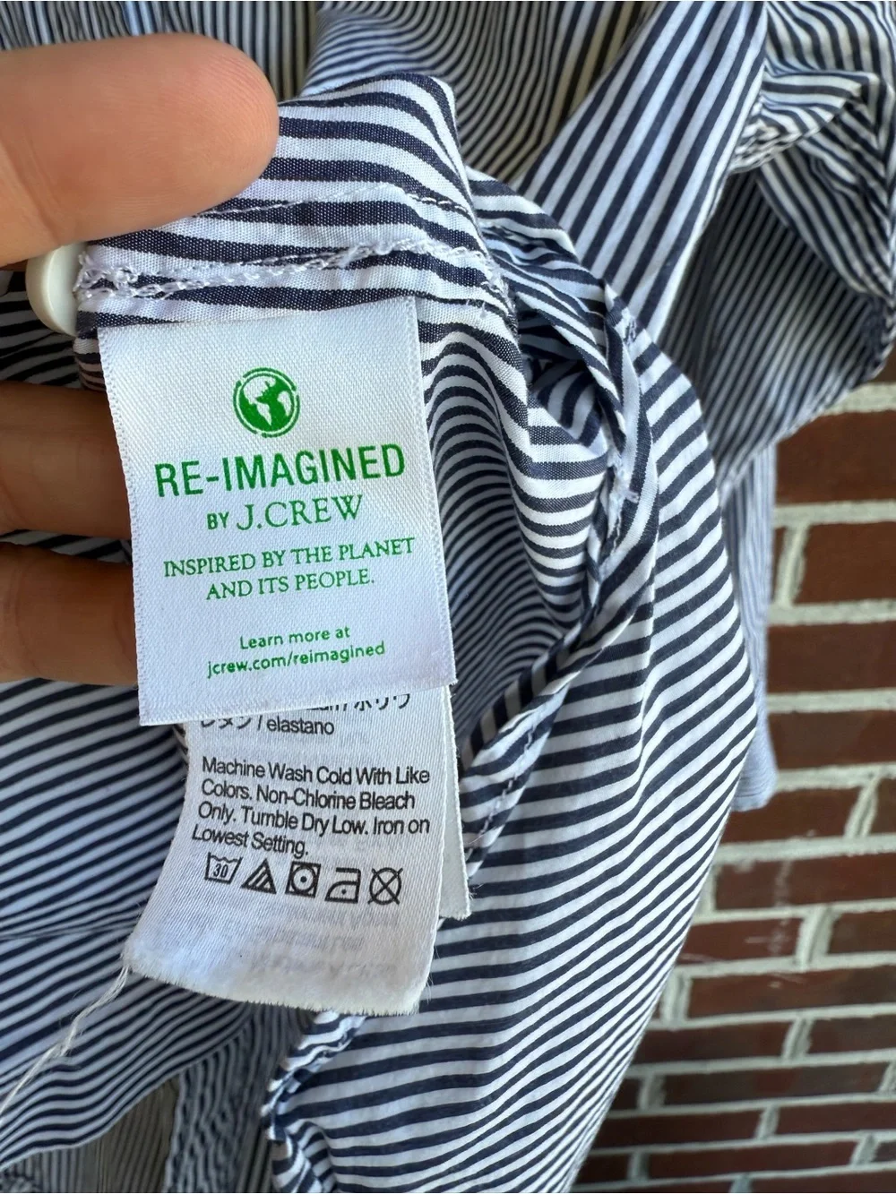 J. Crew Blue and White Vertical Stripe Button-Down Shirt Size 8